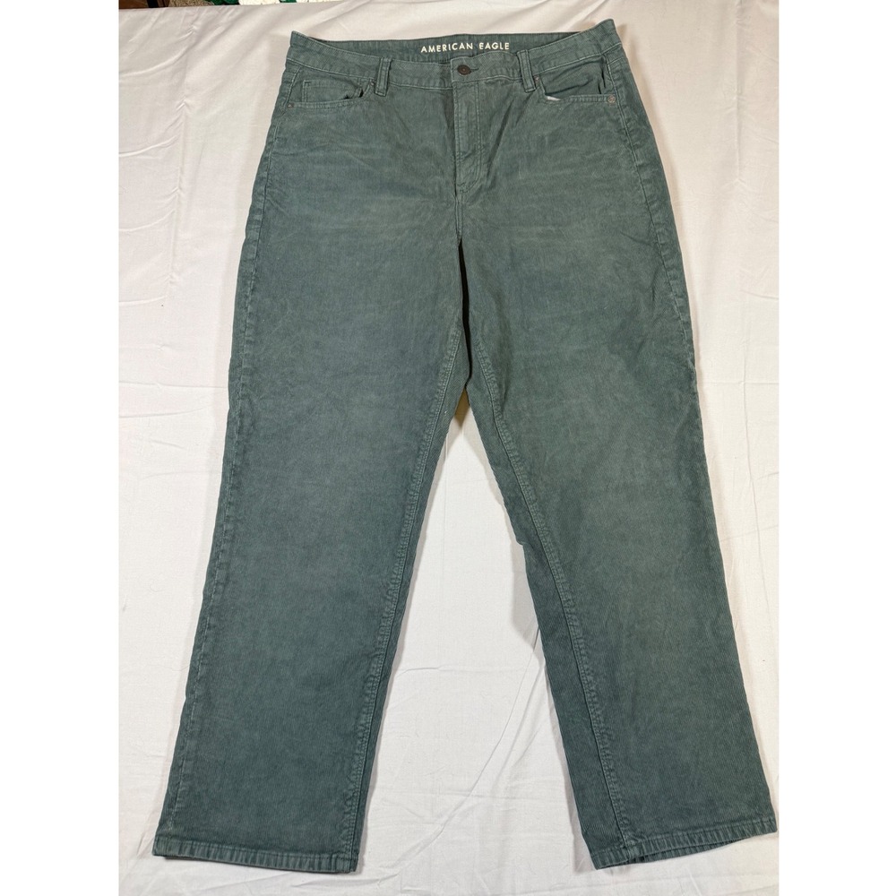 American Eagle Mom Straight Corduroy Pants Sage Green Size 16 Regular Stretch